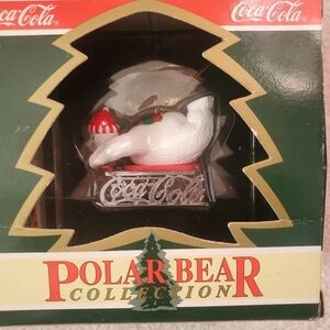 Coca Cola Polar Bear collection.  VINTAGE. NWT. downhill  sledder. Ornament